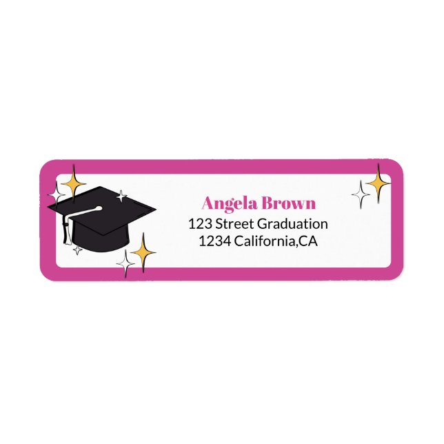 Pink retro graduation cap star graduation  label (Front)