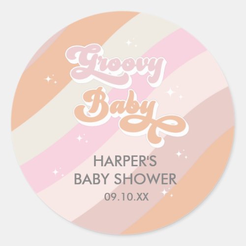 Pink Retro Groovy Baby Shower Favors Classic Round Sticker