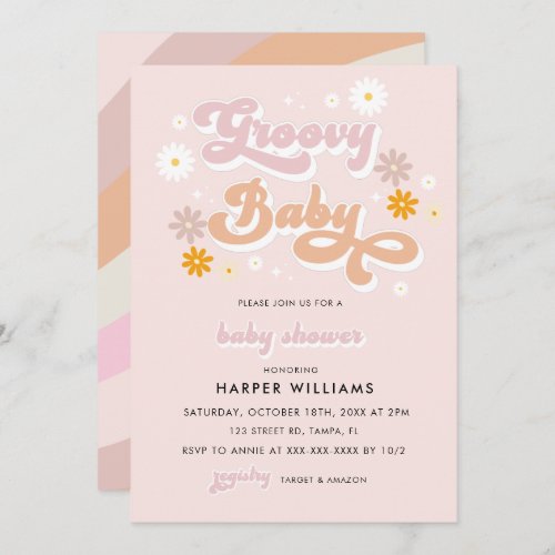 Pink Retro Groovy Baby Shower  Invitation