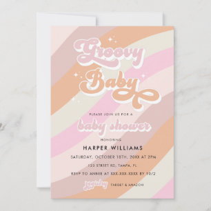 Pink Retro Groovy Baby Shower Invitation