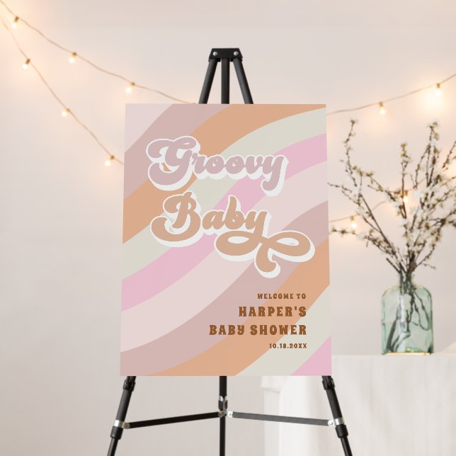 Pink Retro Groovy Baby Welcome Sign (In Situ (Stand))