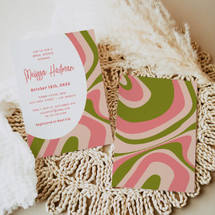 Pink Retro Groovy Bridal Shower Invitation