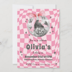 Pink Retro Groovy Coquette Disco Ball Birthday Invitation