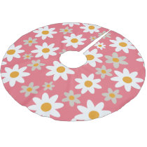 Pink Retro Groovy Daisy Pattern Holiday  Brushed Polyester Tree Skirt