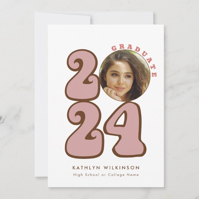 Pink Retro Groovy Fun Script Wildflower Graduation Invitation (Front)