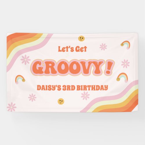 Pink Retro Groovy Hippie Birthday  Banner