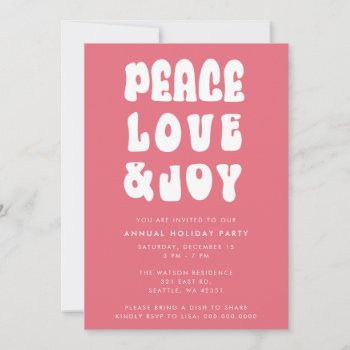 Pink Retro Groovy Peace Love Joy Holiday Invitation by XmasMall at Zazzle