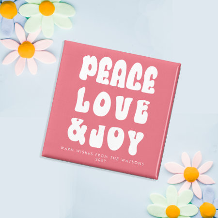 Pink Retro Groovy Peace Love Joy Holiday Magnet