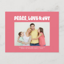 Pink Retro Groovy Peace Love Joy Photo Holiday Postcard