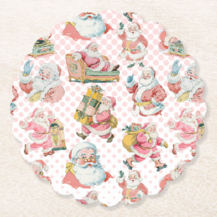 Pink Retro Groovy Santa Claus Christmas Paper Coaster