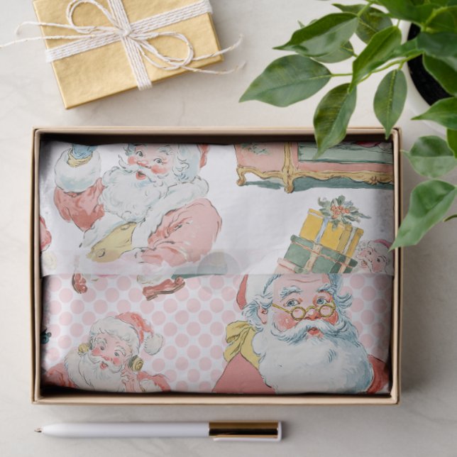 Pink Retro Groovy Santa Claus Christmas Tissue Paper (Gift)