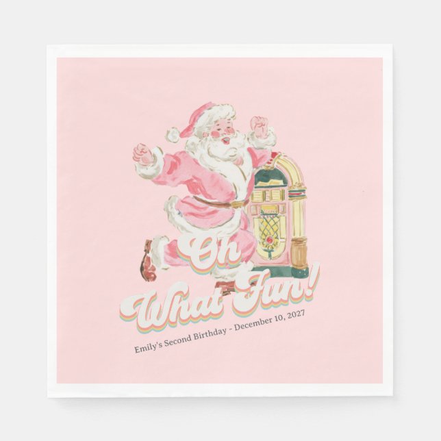 Pink Retro- Groovy Santa Claus Holiday Party Napkins (Front)