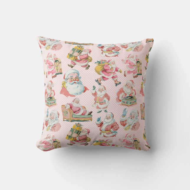 Pink Retro Groovy Santa Claus Themed Christmas Throw Pillow (Front)