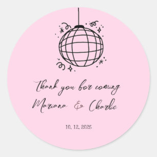Pink Retro Hand Drawn Disco Ball Illustration  Classic Round Sticker