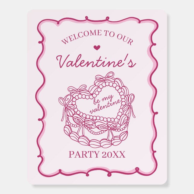 Pink Retro Heart Coquette Cake Valentine Welcome Foam Board (Front)