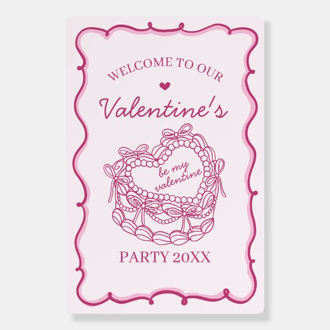 Pink Retro Heart Coquette Cake Valentine Welcome Foam Board (Front)