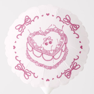 Pink Retro Heart Coquette Cherry Cake Bachelorette Balloon
