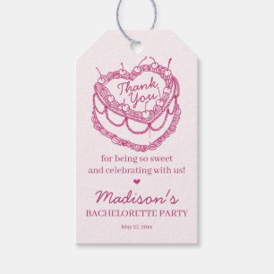 Pink Retro Heart Coquette Cherry Cake Bachelorette Gift Tags
