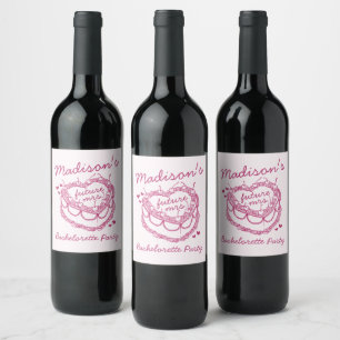 Pink Retro Heart Coquette Cherry Cake Bachelorette Wine Label