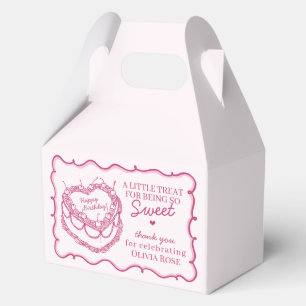 Pink Retro Heart Coquette Cherry Cake Birthday Favor Boxes