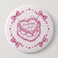 Pink Retro Heart Coquette Cherry Cake Birthday Gir
