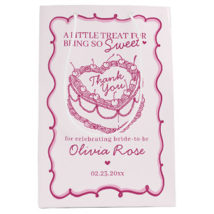 Pink Retro Heart Coquette Cherry Cake Birthday Medium Gift Bag