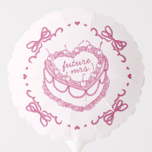 Pink Retro Heart Coquette Cherry Cake BridalShower Balloon