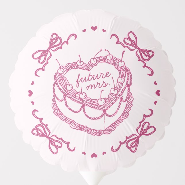 Pink Retro Heart Coquette Cherry Cake BridalShower Balloon (Front)