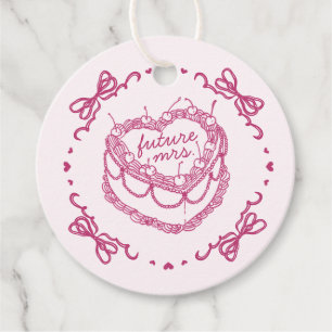 Pink Retro Heart Coquette Cherry Cake BridalShower Favor Tags