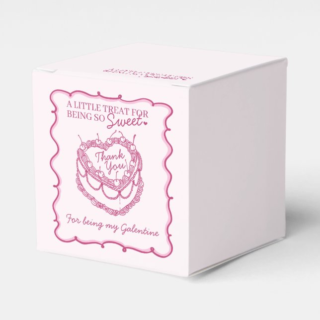 Pink Retro Heart Coquette Cherry Cake Galentine Favor Boxes (Front Side)