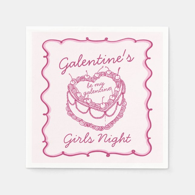 Pink Retro Heart Coquette Cherry Cake Galentines Napkins (Front)