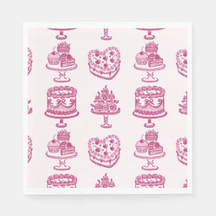 Pink Retro Heart Coquette Cherry Cake Valentines Napkins