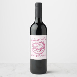 Pink Retro Heart Coquette Cherry Cake Valentines Wine Label
