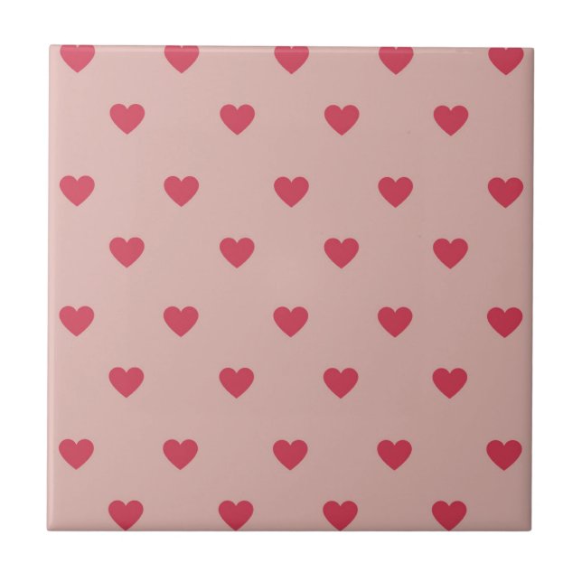 Pink Retro Heart Y2K Pattern With Pink Background Ceramic Tile (Front)