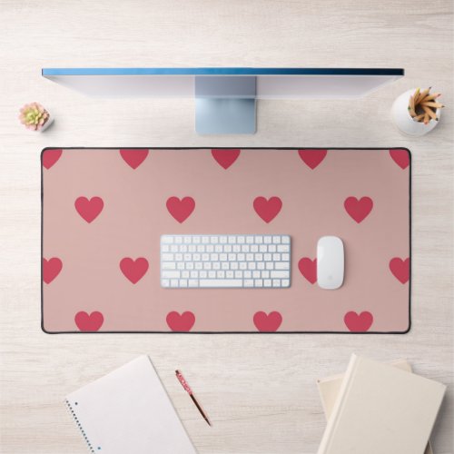 Pink Retro Heart Y2K Pattern With Pink Background Desk Mat