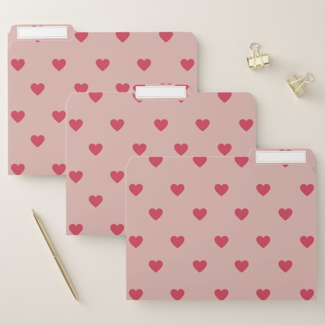 Pink Retro Heart Y2K Pattern With Pink Background File Folder (Set)
