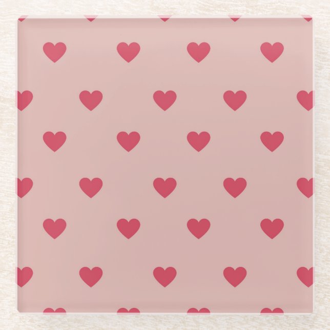 Pink Retro Heart Y2K Pattern With Pink Background Glass Coaster (Front)