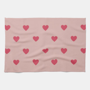 Pink Retro Heart Y2K Pattern With Pink Background Kitchen Towel