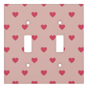 Pink Retro Heart Y2K Pattern With Pink Background Light Switch Cover