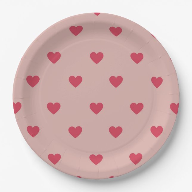 Pink Retro Heart Y2K Pattern With Pink Background Paper Plates (Front)