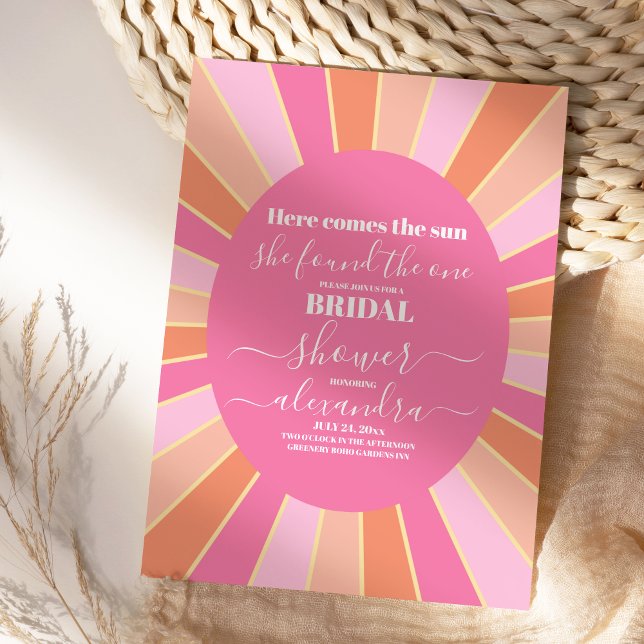 Pink Retro Here Comes the Sun Bridal Shower  Invitation (Creator Uploaded)