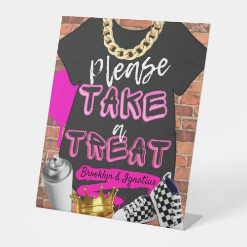 Pink Retro Hip Hop Baby Shower Treat  Pedestal Sign