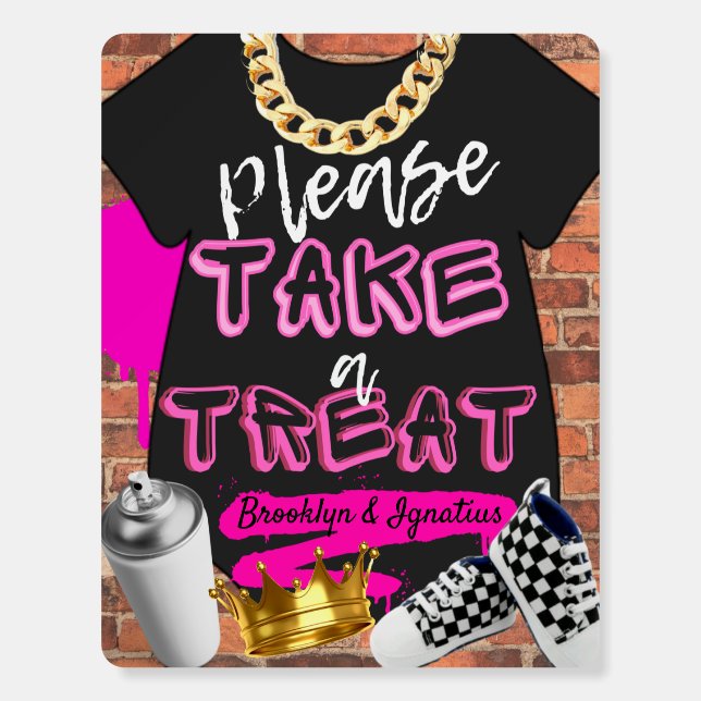 Pink Retro Hip Hop Baby Shower Treat SIgn (Front)