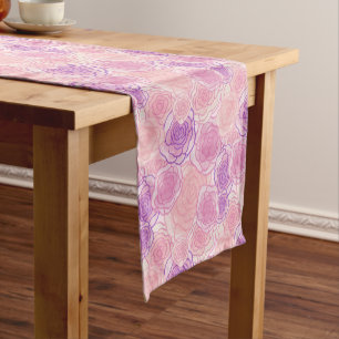 Pink Retro Hippy Rose Floral Pattern Short Table Runner