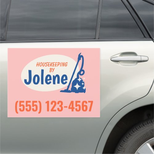 Pink Retro House Cleaning  Car Magnet