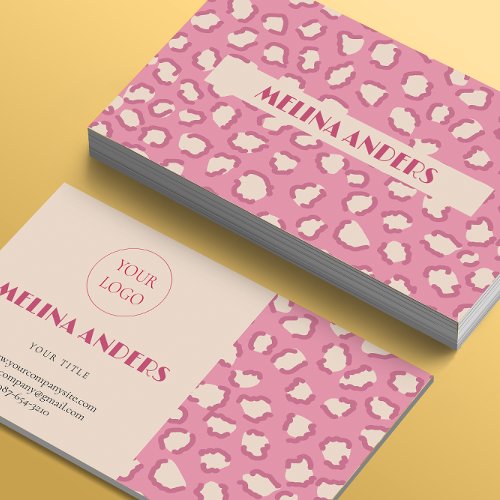 Pink Retro Leopard Print Business Card