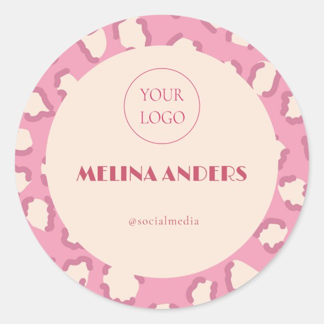 Pink Retro Leopard Print Classic Round Sticker (Front)