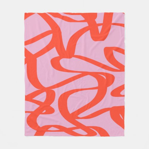 Pink Retro Lines Modern Abstract Brush Shapes Fleece Blanket