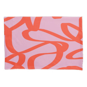 Pink Retro Lines Modern Abstract Brush Shapes Pillow Case