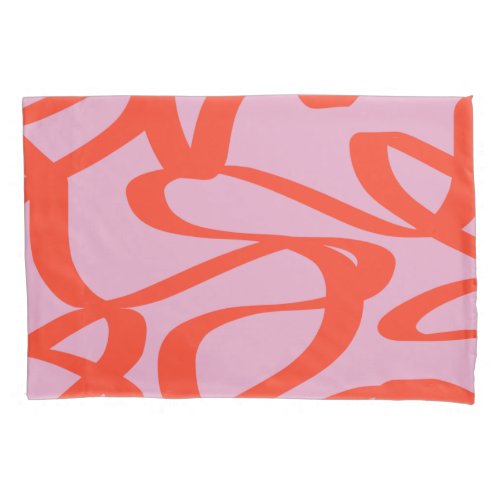 Pink Retro Lines Modern Abstract Brush Shapes Pillow Case